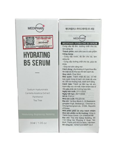 Serum cấp ẩm Mediphar+ Hydrating B5 - Phục hồi da, làm sáng, ngăn ngừa nếp nhăn, chiết xuất Centella và axit Hyaluronic, 30ml