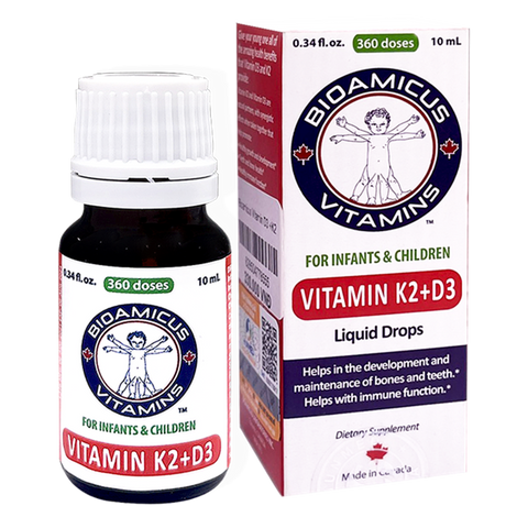 Giọt Vitamin D3K2-MK7 BioAmicus cho bé 10ml - Hỗ trợ phát triển chiều cao, hấp thu canxi tối đa, ngăn còi xương - Sản phẩm từ Canada