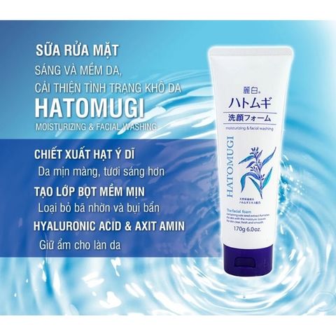 Sữa Rửa Mặt Ý Dĩ Hatomugi Naturie Nhật Bản 130g - Làm Sạch Da, Se Khít Lỗ Chân Lông, Phục Hồi Da Mụn
