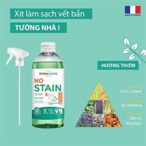 Xịt làm sạch vết bẩn cứng đầu Stanhome No Stain 500ml - Nhỏ nhanh, Hiệu quả cao, An toàn cho sức khỏe, Loại bỏ vết bẩn khó như keo, sáp, bụi.