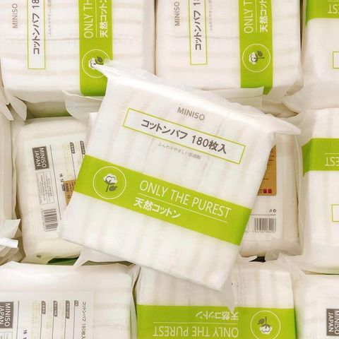 Bông Tẩy Trang Miniso Nhật Bản Combo 3 Gói 180 Miếng 100% Cotton Mềm Mịn, An Toàn Cho Da, Sử Dụng Hàng Ngày