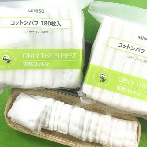 Bông Tẩy Trang Miniso Nhật Bản Combo 3 Gói 180 Miếng 100% Cotton Mềm Mịn, An Toàn Cho Da, Sử Dụng Hàng Ngày