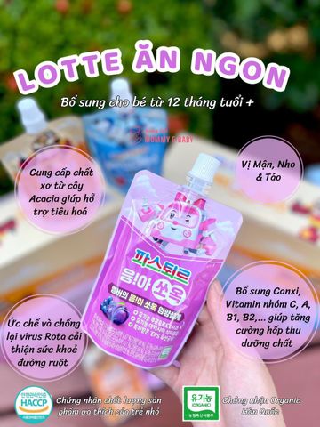 Nước ép hoa quả hữu cơ Lotte hỗ trợ tiêu hóa, tăng đề kháng cho bé