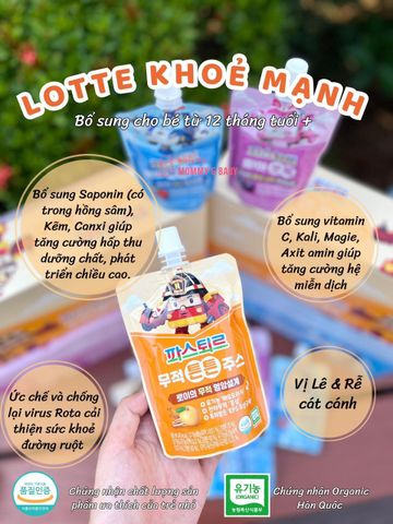 Nước ép hoa quả hữu cơ Lotte hỗ trợ tiêu hóa, tăng đề kháng cho bé