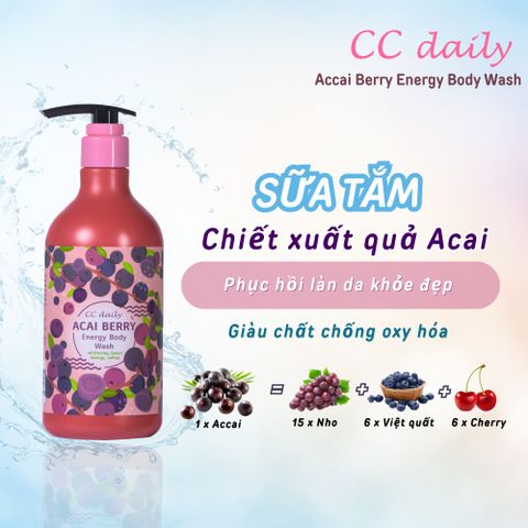 Sữa Tắm Trái Cây CC Daily Chiết Xuất Acai Berry - Dưỡng Ẩm, Chống Oxy Hóa, Làm Sáng Da, Chăm Sóc Da Khỏe Mạnh 580g