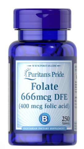 Viên Uống Bổ Máu Puritan's Pride Folate 666mcg DFE 250 Viên - Hỗ Trợ Thiếu Máu, Tăng Cường Sức Khỏe Tim Mạch cho Phụ Nữ Mang Thai