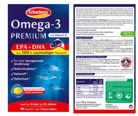 Viên Dầu Cá Omega 3 Premium EPA + DHA Schaebens 90 Viên - Bổ Sung Cho Trẻ Từ 10 Tuổi Giúp Tăng Cường Trí Não và Thị Lực