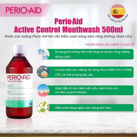 Nước Súc Miệng Perio Aid Active Control 500mL - Kháng Khuẩn Ngăn Ngừa Mảng Bám và Viêm Nướu, Giải Pháp Chăm Sóc Răng Miệng Hiệu Quả.