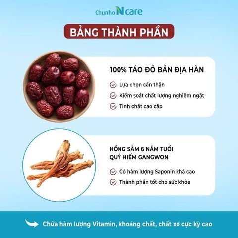 Nước Hồng Sâm Táo Đỏ Chunho Ncare 30 Gói - Giúp Ngủ Ngon, Tăng Cường Sức Khỏe, Dinh Dưỡng Từ Thiên Nhiên Hàn Quốc