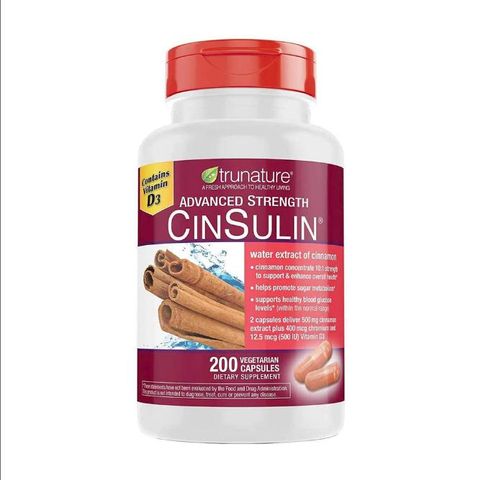Viên uống cân bằng đường huyết Trunature CinSulin 200 viên - Hỗ trợ tiểu đường bằng bột quế, vitamin D và Chromium, sản phẩm Mỹ