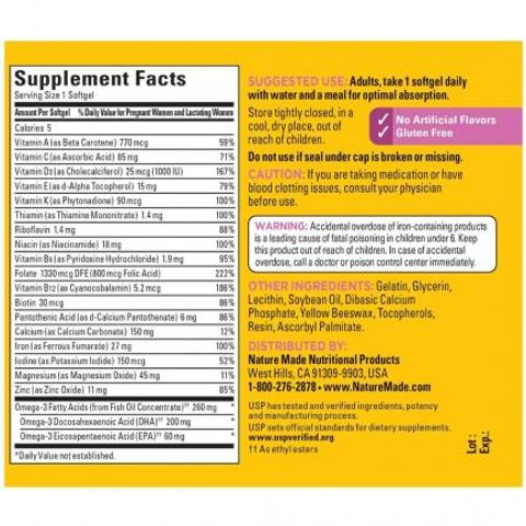 Vitamin Tổng Hợp Cho Bà Bầu Nature Made Prenatal Folic Acid + DHA 200mg - Viên Uống Bổ Sung 23 Vitamin & Khoáng Chất, Giúp Mẹ An Khỏe và Bé Thông Minh