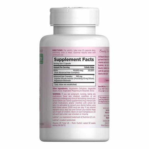 Viên Uống Hỗ Trợ Mọc Tóc Nature's Bounty - Biotin, Silicon, Arginine Tăng Cường Tóc Dày và Đầy Đặn Cho Nam Nữ