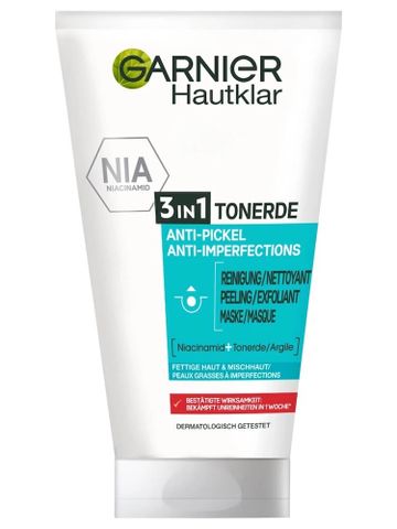 Sữa Rửa Mặt Garnier Hautklar 3in1 Tonerde Cho Da Mụn & Nhờn - Làm Sạch, Tẩy Tế Bào Chết, Mặt Nạ 150ml