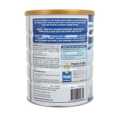 Sữa bột Ensure hương Vani 850g - Dinh dưỡng hoàn chỉnh cho người lớn và người đang phục hồi, Abbott Úc
