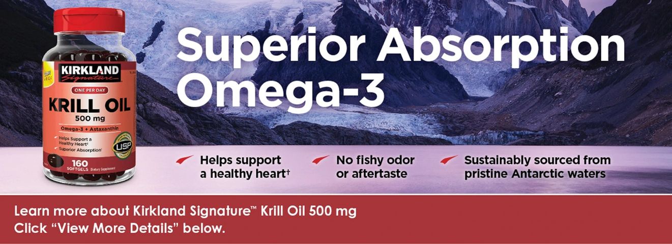 Dầu nhuyễn thể Kirkland Signature Krill Oil 500mg - Hỗ trợ tim mạch, bổ sung Omega-3, dễ uống, 180 viên Mỹ