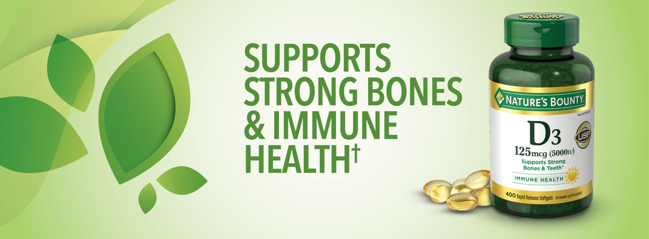 Viên uống Vitamin D3 Nature's Bounty 125mcg - Bổ sung Vitamin D cho sức khỏe xương khớp và hệ miễn dịch - Hàng Mỹ chính hãng