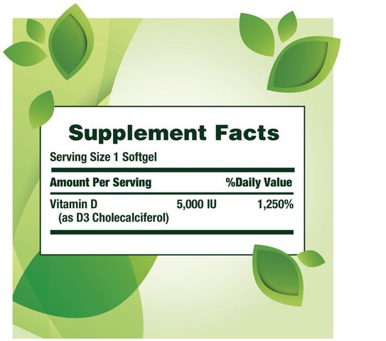 Viên uống Vitamin D3 Nature's Bounty 125mcg - Bổ sung Vitamin D cho sức khỏe xương khớp và hệ miễn dịch - Hàng Mỹ chính hãng