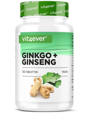 Viên uống bổ não Vit4ever Ginkgo Biloba + Nhân sâm Vegan 365 viên - Tăng cường trí nhớ, hỗ trợ sức khỏe não bộ, giảm căng thẳng.