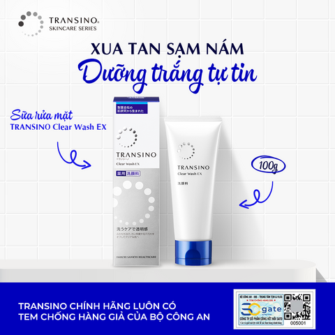 Sữa rửa mặt trắng da, giảm nám Transino Clear Wash 100g 117006