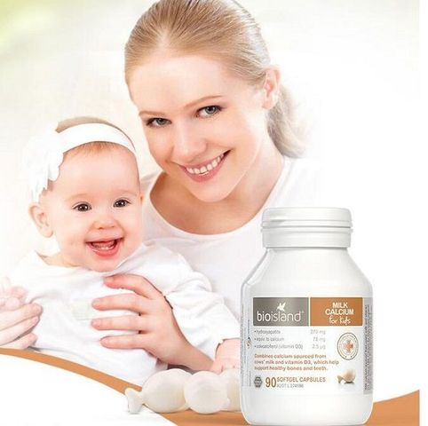 Canxi cho bé Bioisland Milk Calcium - Viên uống hỗ trợ phát triển xương và răng cho trẻ, 90 viên, xuất xứ Úc