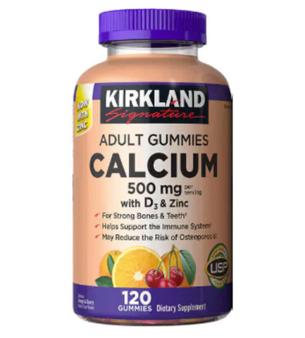 Kẹo dẻo bổ sung canxi,vitamin D3 và kẽm KirKland Adult Gummies của Mỹ