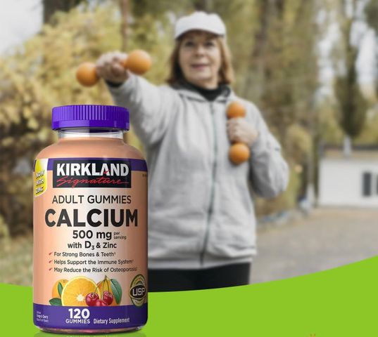 Kẹo dẻo bổ sung canxi,vitamin D3 và kẽm KirKland Adult Gummies của Mỹ