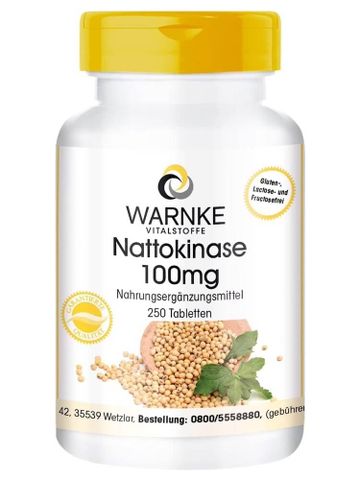 Viên uống Warnke Nattokinase 100mg - Phòng ngừa tai biến, hỗ trợ trị đột quỵ, 250 viên hữu cơ, không chứa gluten và lactose