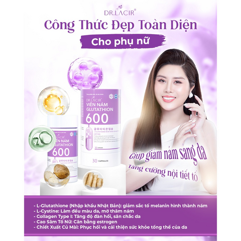 Viên Nám Glutathion 600 Tím Dr. Lacir Hộp 30 viên