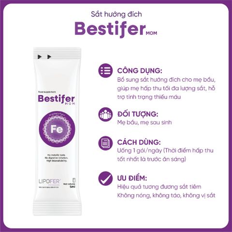 Bestifer Nước Sắt Bổ Máu Dành Cho Phụ Nữ Mang Thai & Cho Con Bú - Hỗ Trợ Thiếu Sắt, Vitamin B6 & B12, Hộp 24 Gói 5ml