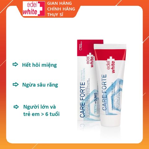 Kem đánh răng ngừa viêm nướu edelwhite Care Forte 75ml - Ngăn mảng bám, sâu răng và chăm sóc nướu hiệu quả - Hàng Thụy Sĩ chính hãng
