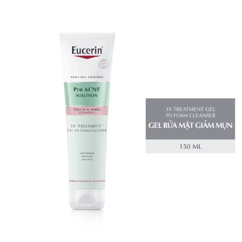 Sữa Rửa Mặt Eucerin Pro Acne Solution 3X Gel Foam - Giảm Mụn, Làm Sạch Sâu, Phù Hợp Cho Da Mụn Viêm, Chăm Sóc Da Mặt