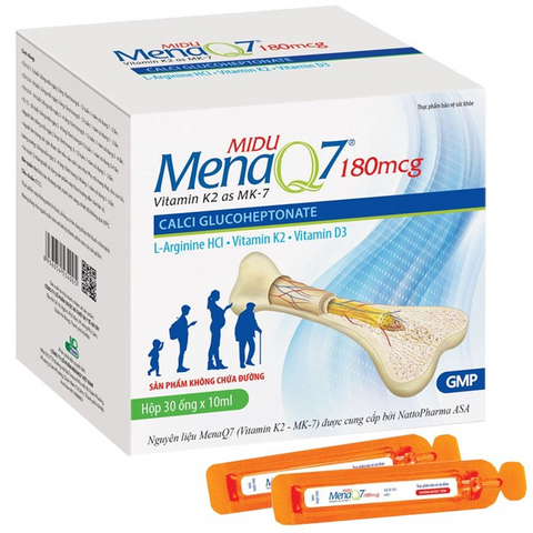 Midu MenaQ7 180mcg Bổ Sung Canxi, Vitamin D3 & K2 - Hỗ Trợ Phát Triển Chiều Cao Cho Trẻ 1-15 Tuổi - Hộp 30 Ống 10ml