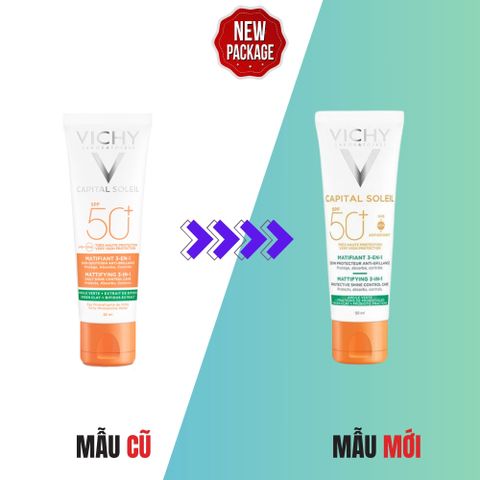 Kem Chống Nắng Vichy Capital Soleil 3in1 SPF 50 - Ngăn Bụi Mịn & Ô Nhiễm, Dạng Kem Chống Nắng Dành Cho Da Hỗn Hợp Tới Dầu 50ml