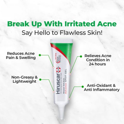 Gel Hiruscar Anti Acne ADVANCE 10g - Hỗ Trợ Giảm Mụn, Mờ Thâm và Làm Sáng Da, Giảm Sưng Đau Mụn