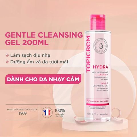 Sữa Rửa Mặt Topicrem Hydra Gentle Cleansing Gel 200mL Cho Da Khô - Dưỡng ẩm, Làm sạch nhẹ nhàng, Pháp