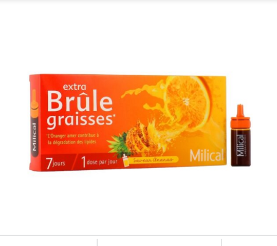 Detox Milical Extra Brule Graisses - Giảm Cân Đốt Mỡ Vị Cam Dứa, Hỗ Trợ Thanh Lọc Cơ Thể, 7 Ống X 25ml Hàng Pháp