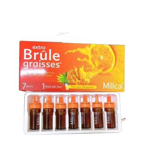 Detox Milical Extra Brule Graisses - Giảm Cân Đốt Mỡ Vị Cam Dứa, Hỗ Trợ Thanh Lọc Cơ Thể, 7 Ống X 25ml Hàng Pháp