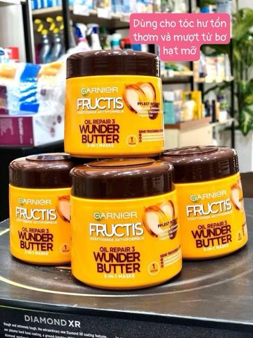 Kem ủ tóc Garnier Fructis bơ hạt mỡ hỗ trợ phục hồi tóc hư tổn,300 ml Đức
