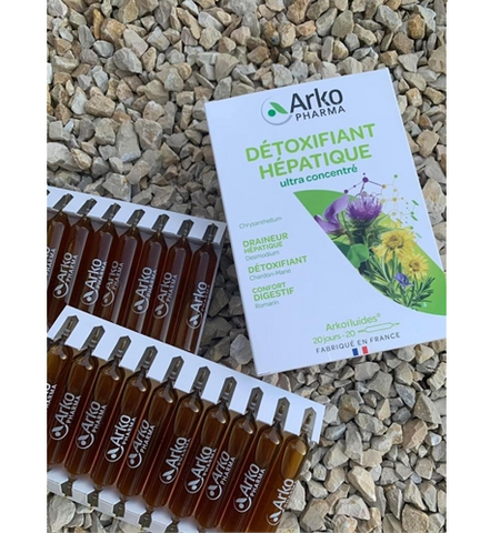 Thải độc gan Arkopharma Detoxifiant Hepatique - Hỗ trợ phục hồi chức năng gan, 20 ống từ Pháp, tự nhiên và an toàn