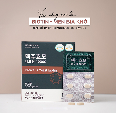 Hỗ trợ mọc tóc men bia khô Brewer's Yeast Biotin 60 viên Hàn Quốc
