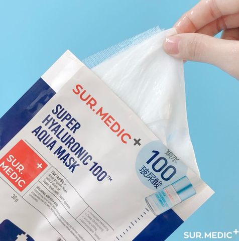 Mặt Nạ Giấy Cấp Nước Chuyên Sâu Sur.Medic+ Super Hyaluronic 100™ Aqua Mask - Hỗ Trợ Da Ẩm Mịn, Hộp 10 Miếng