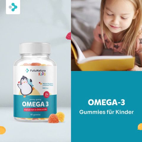 Kẹo dẻo Omega-3 cho trẻ em FutuNatura Kids Đức, hương vị chanh mâm xôi, 60 viên - Bổ sung DHA cho phát triển não và thị lực