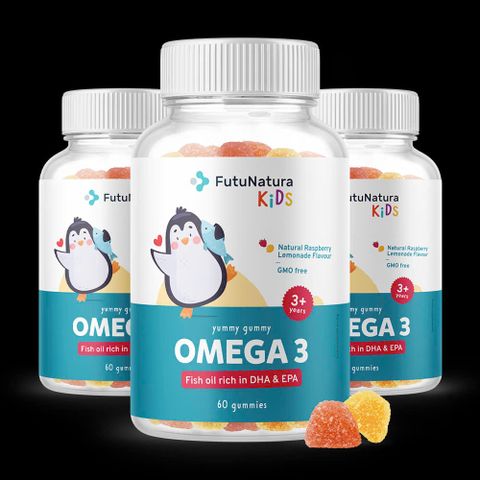 Kẹo dẻo Omega-3 cho trẻ em FutuNatura Kids Đức, hương vị chanh mâm xôi, 60 viên - Bổ sung DHA cho phát triển não và thị lực