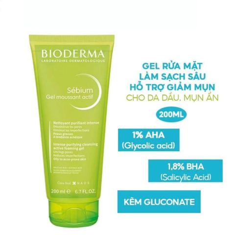 Sữa Rửa Mặt Bioderma Sebium Actif 200ml cho Da Dầu Mụn - Giúp Làm Sạch Sâu và Kiểm Soát Dầu Thừa, Độ pH Thân Thiện Với Da