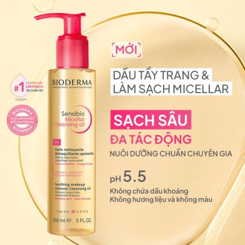 Dầu Tẩy Trang Bioderma Sensibio Micellar Cleansing Oil 150ml – Làm Sạch Sâu Trang Điểm và Kem Chống Nắng, Không Nhờn Dính Da