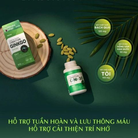 Viên uống bổ não Kolmar Condition Ginko 60 viên - Hỗ trợ cải thiện trí nhớ và tuần hoàn máu từ chiết xuất bạch quả