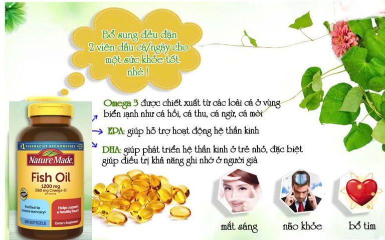 Dầu Cá Nature Made Omega 3 Fish Oil 1200mg (360mg Omega 3) Hộp 200 Viên - Thực Phẩm Chức Năng Hỗ Trợ Tim Mạch, Sức Khỏe Tổng Thể