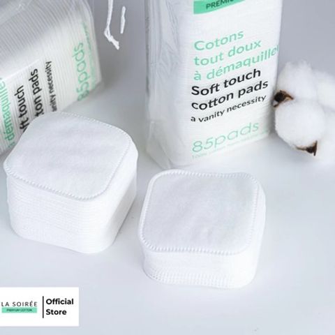 Bông Tẩy Trang La Soirée La Claire - Miếng Vuông Mềm Mịn 100% Cotton Cho Da Nhạy Cảm, Lớp Trang Điểm Sạch Sẽ