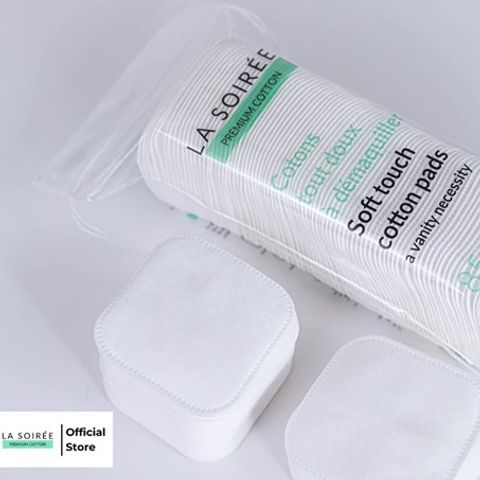 Bông Tẩy Trang La Soirée La Claire - Miếng Vuông Mềm Mịn 100% Cotton Cho Da Nhạy Cảm, Lớp Trang Điểm Sạch Sẽ