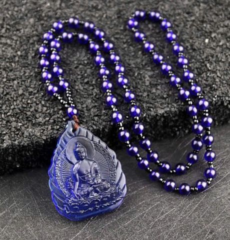 Dây Chuyền Bổn Tôn Phật Giáo - Trang Sức Thủy Tinh Lưu Ly 55CM, Thiền Tập Đem Lại Bình An, Quà Tặng Tâm Linh